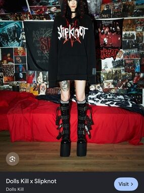 Dolls Kill Black Hoodie with Red & White Slipknot Graphic